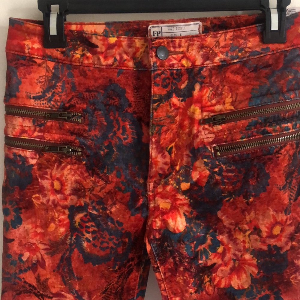 FREE PEOPLE orange velvet floral high waist pants - Picture 8 of 11